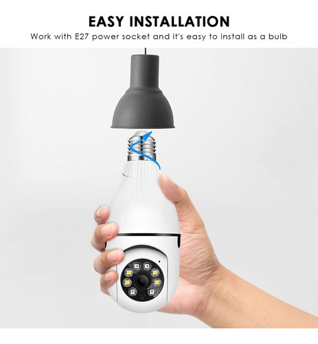 Cámara Con Bombilla Wifi Para Exteriores, 1080p Inalámbrica Wifi Con Bombilla, Cámara De Seguridad, Cámara De Enchufe Panorámica 360 Con Detección De Movimiento Inteligente Completa Y Alarma