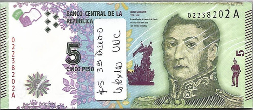 Lote 100 Billetes $ 5 3er Diseño 2015 Sin Circular Palermo