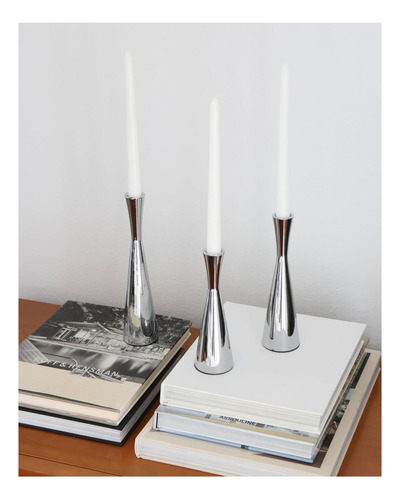 Aris Studio Silver Taper Candle Porters Juego De 3 Listas De