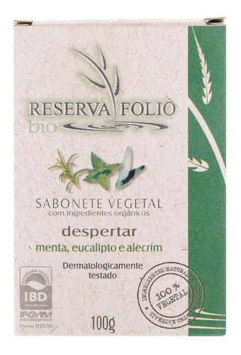 Sabonete Vegetal Orgânico Despertar Menta, Eucalipto E Alecrim 100g  Reserva Folio