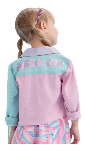 Imagem 2 de 3 de Jaqueta Infantil Colorida Jeans Mon Sucré Bubble Gum 21002