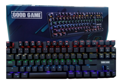 Imagen 6 de 6 de Teclado Gamer Good Game 80% Querty Rainbow Blue Switch Esp Negro Español Latinoamérica