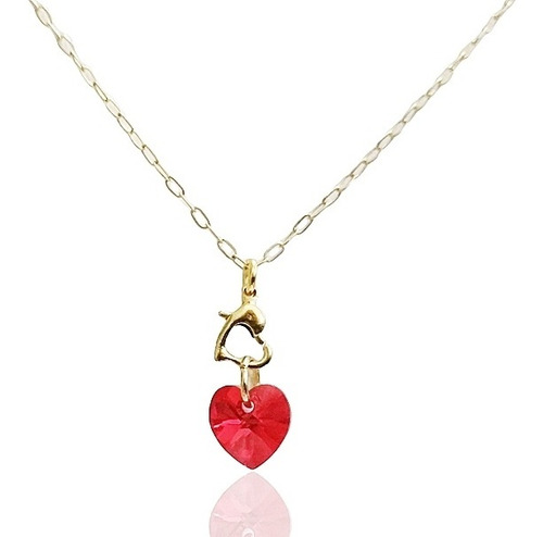 Collar Corazon Rojo Cristal Austriaco Chapa Oro Amor Real