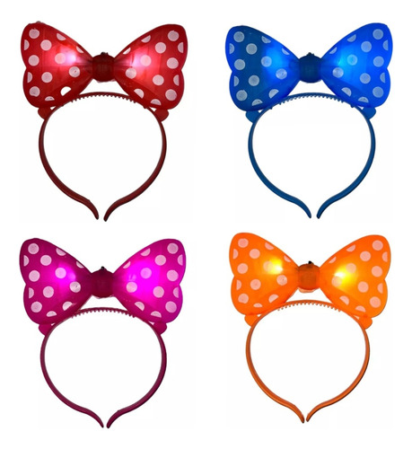24 Diademas Luminosas Led Moño Mimi Minnie Colores Mini