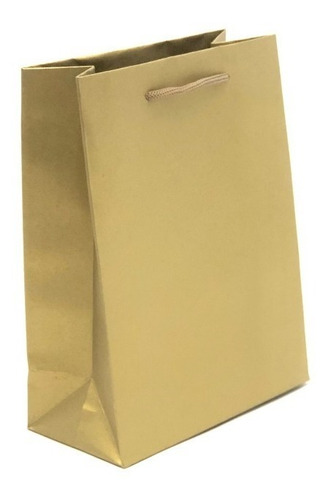 10 Sacolas De Papel P/ Presente 20x15x7,5cm: Alça De Cordão Cor Ouro