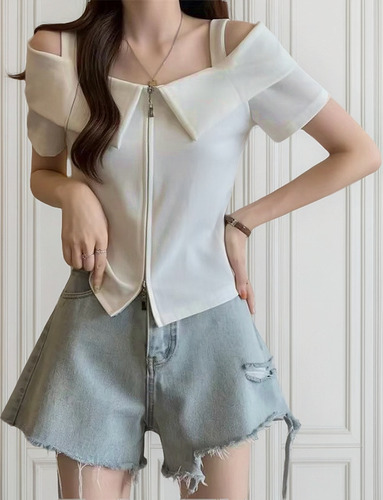 Camiseta Corta Con Tirantes Descubiertos Para Mujer De Talla