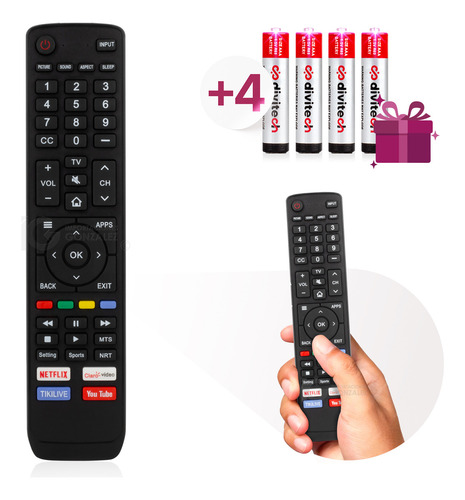 Control Remoto Compatible Con Pantalla Hisense En3v39h Botón Directo Para Youtube Y Netflix + Pilas