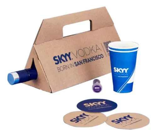 comprar Vodka Skyy 750m + Caja + Glitter + Posavaso + Vaso Polipapel