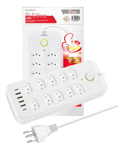 Filtro De Linha Extensão 3 Mts 10 Tomada 4 Usb 2 Tipo-c Pret