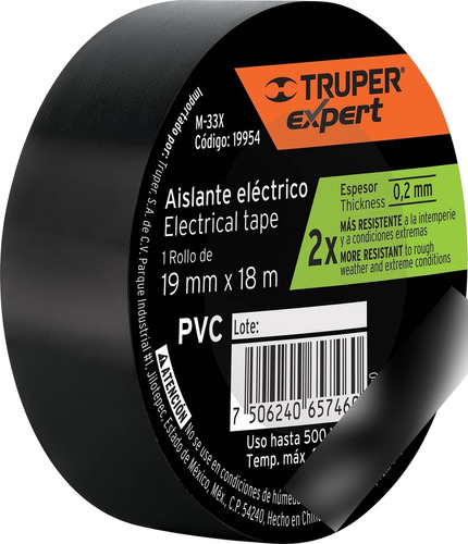 Cinta Eléctrica Aisladora 19mm Negra Truper Expert 8 X 18mts