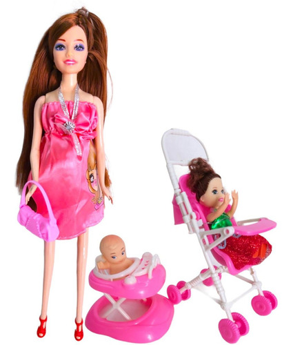 Imagen 1 de 9 de Muñeca Belle Embarazada Bebe Carrito 30cm Cod 6365 Bigshop
