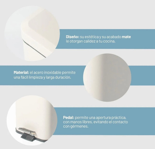 Cesto De Basura 12l Con Tapa Cierra Suave - Hogar Blanco