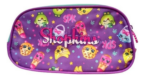 Cartuchera Footy Shopkins Violeta- 2 Cierres - Art Msh7012 Color Violeta Y Verde Agua
