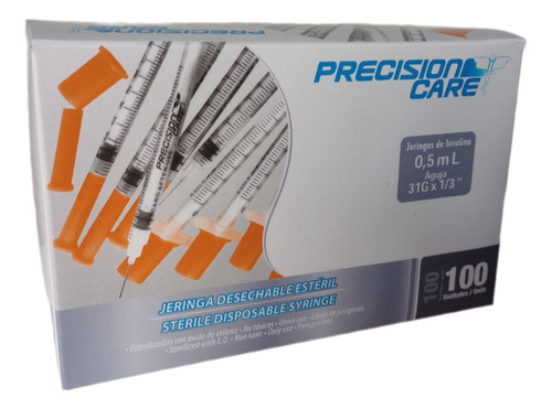 Jeringa 0.5 Ml Aguja 31g X 8mm Precision Care - Caja X 100 U