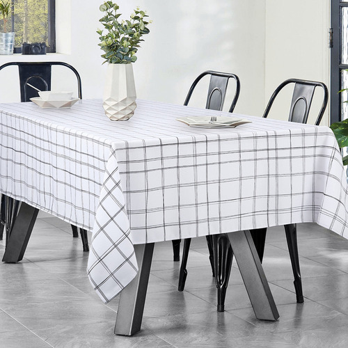 Mantel Antimanchas Para Mesa Rectangular 150x250cm Cuadrícula Blanco Estampado