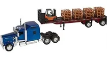 Comprar 1\u002F32 Trailer Kenworth W900 Plana Con Montacargas New Ray 