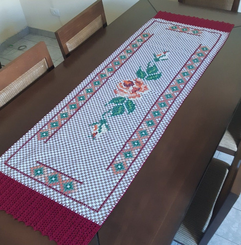 Caminho De Mesa - Bordado - Ponto Cruz Duplo - Rosa | Parcelamento sem juros Caminho De Mesa - Bordado - Ponto Cruz Duplo - Rosa | Parcelamento sem juros