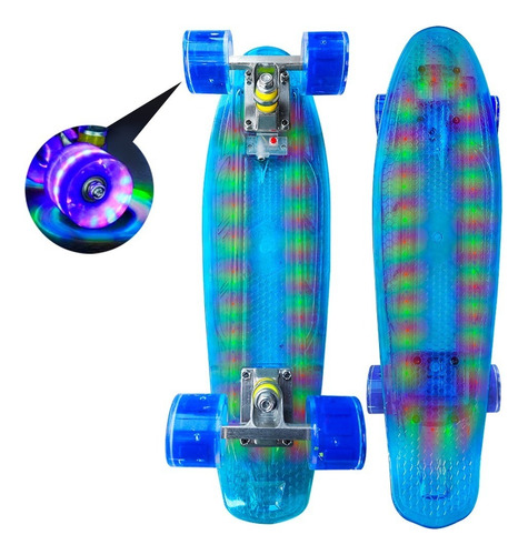 Skate Penny Patineta Azul Luces Rgb Ruedas Led Niñ@s