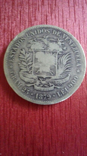 5 Bolivares De Plata 1879. ( Fuerte ). Leer Descripción 