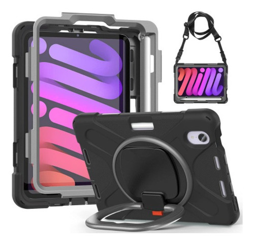 Teknet Funda 8.3 Correa Para iPad Mini 6 A2567 A2568 Color Negro - Gris