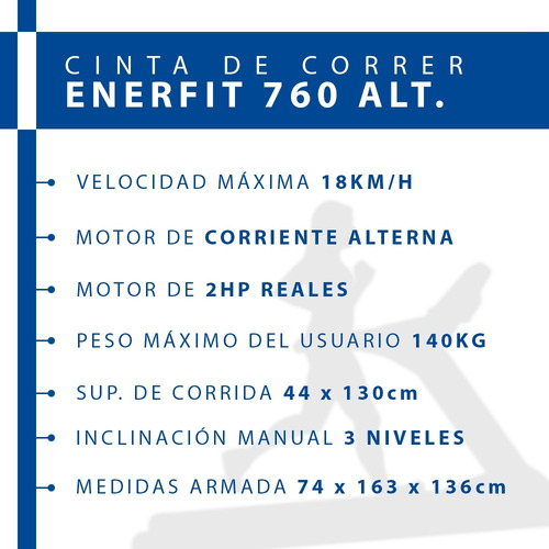 Imagen 2 de 9 de Cinta De Correr Enerfit 760 Profesional 2hp C. Alterna