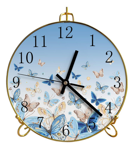 Reloj Pared Estilo Country Azul Mariposa Florales 24 Cm Sile