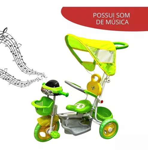 Triciclo Motoca Infantil Passeio Empurrador Pedal Som Verde