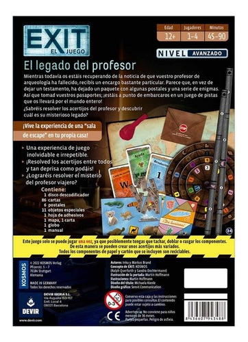 Juego De Mesa Exit El Legado Del Profesor En Español Devir