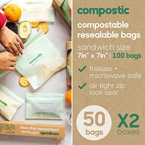 Home Compostable Resealable Sandwich Bags (7'x7') Micro...