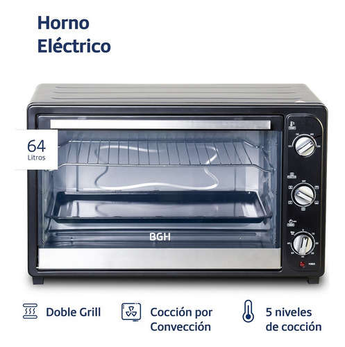 Horno Bgh Eléctrico Negro Mecánico 64 Litros Func Conveccion Negro