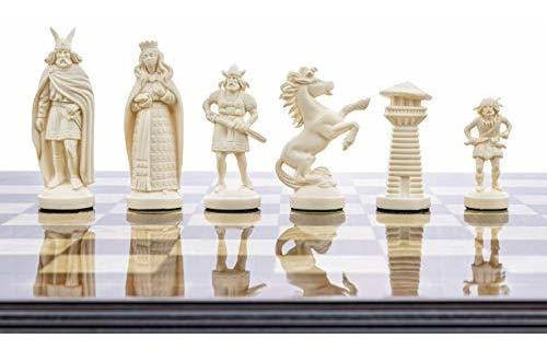 Roman Chess Set Roman Chess Pieces 3,75" Chess Board Black/White Size 17,3" 