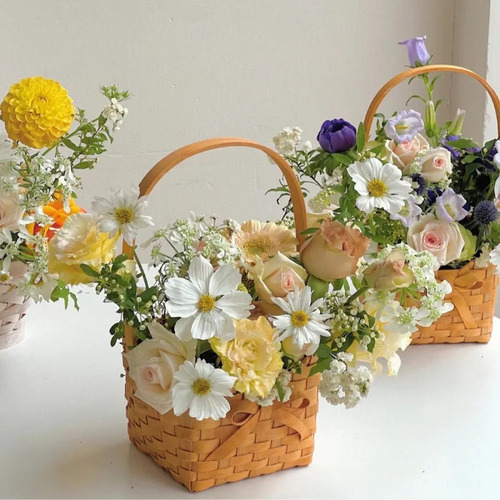 Zl Cesta Portátil Tejida A Mano Con Lazo De Flores, Regalo