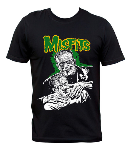 Remera Negra Misfits Frankenstein Horror Punk 100% Algodón