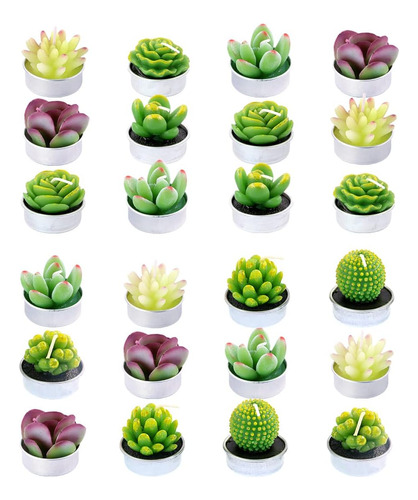 Swpeet Kit De Velas Decorativas De Cactus Suculento De 24 Pi