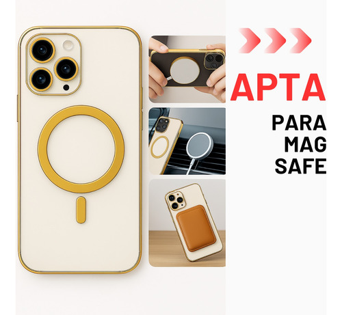 Funda Para Celular Magsafe Compatible Iphone 16 Pro Max Dorado Brillante