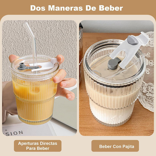 Q Taza De Vidrio Con Tapa Y Pajita,juego De Tazas De Café