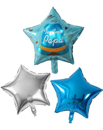 1 Globo Día Del Padre Te Amo Papá + 2 Globos Estrellas