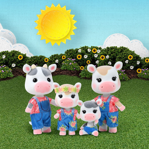 Muñecas En Miniatura Flocadas Cloverberrys Cow Family 4 Pcs