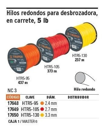 Hilo Redondo 2.4 Mm Naranja Truper 17648