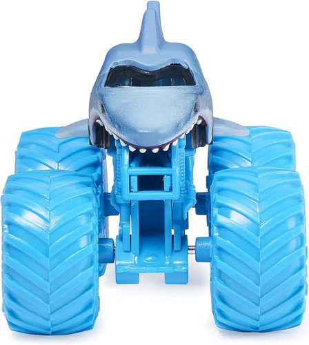 Monster Jam Camión De Metal Escala 1:64 Auto Monstruo Color Megalodon Ruedas Celestes