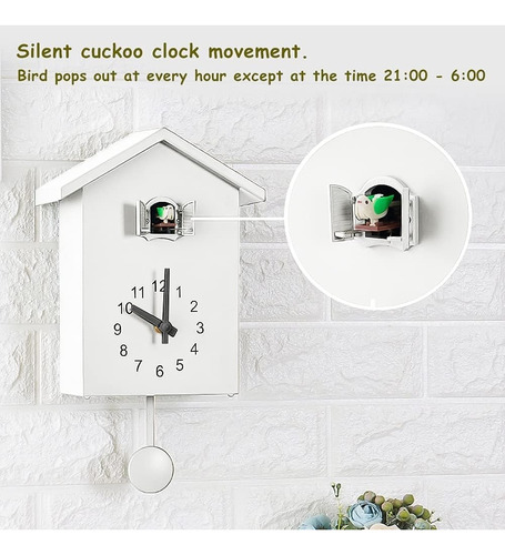Reloj De Pared De Cuco Con Timbre Y Péndulo Blanco