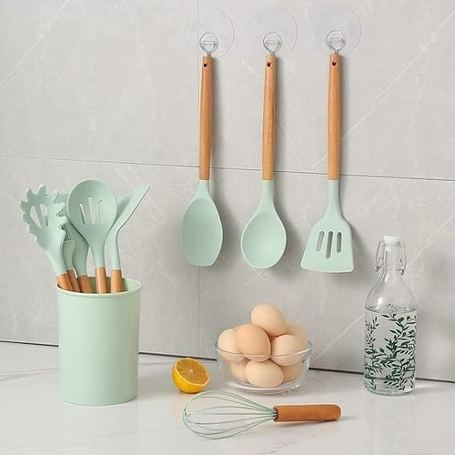 Silicona 12 Piezas Utensilios De Cocina Espátula Pastelera Verde