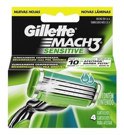 Gillette Mach 3 Sensitive Repuestos X 4 Unid