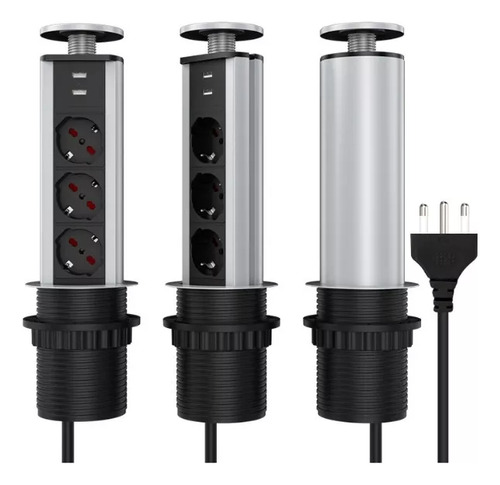 Torre Enchufe Empotrable 3 Enchufes 2 Usb Estándar Europeo