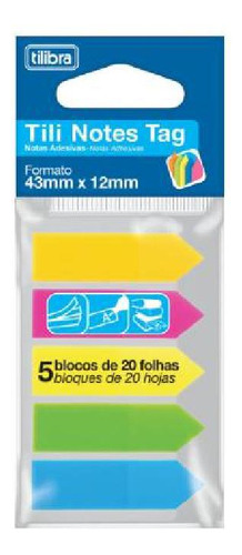 Bloco Adesivo Tili Notes Tag 43x12mm 100 Folhas 5 Cores