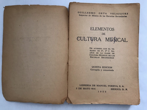 Cultura Musical, Elementos De.  1956libro Texto Antiguo