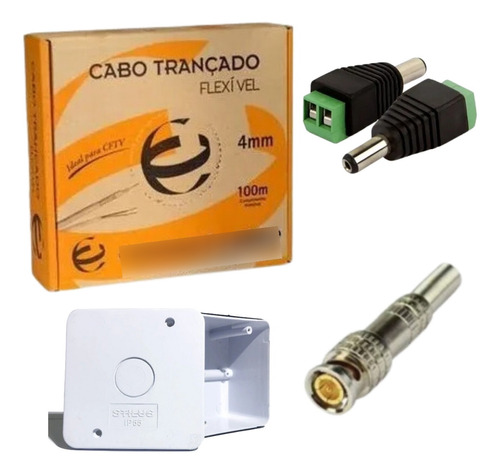 Kit Instalação 4 Câmeras De Segurança Cabo Cftv E Conectores