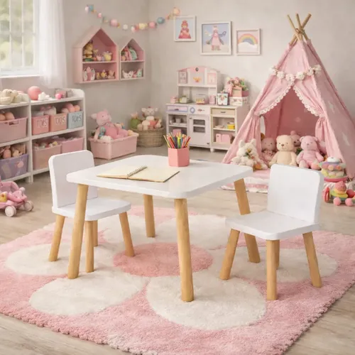 Conjunto Mesa Infantil 2 Cadeiras Pes De Madeira Resistente