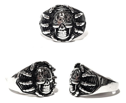 Anillo Calavera Araña En Acero Quirurgico 316 Inox.