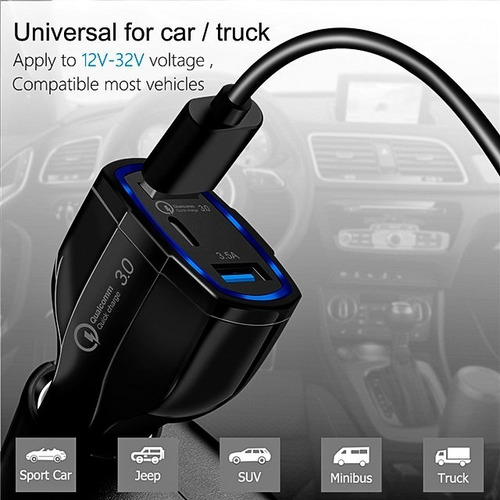 Imagen 4 de 6 de Cargador Rápido Auto Doble Usb Y Tipo C Qc3.0 Qualcomm